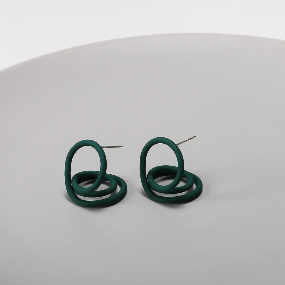 Silver Needle Baked Lacquer Geometric Earrings Female Simple Emerald Stud Earrings-Jewearrings