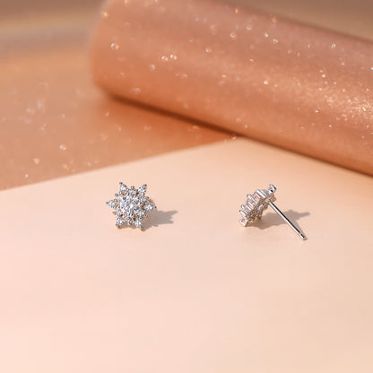 S925 Sterling Silver Snowflake Zircon Stud Earrings For Women-Jewearrings