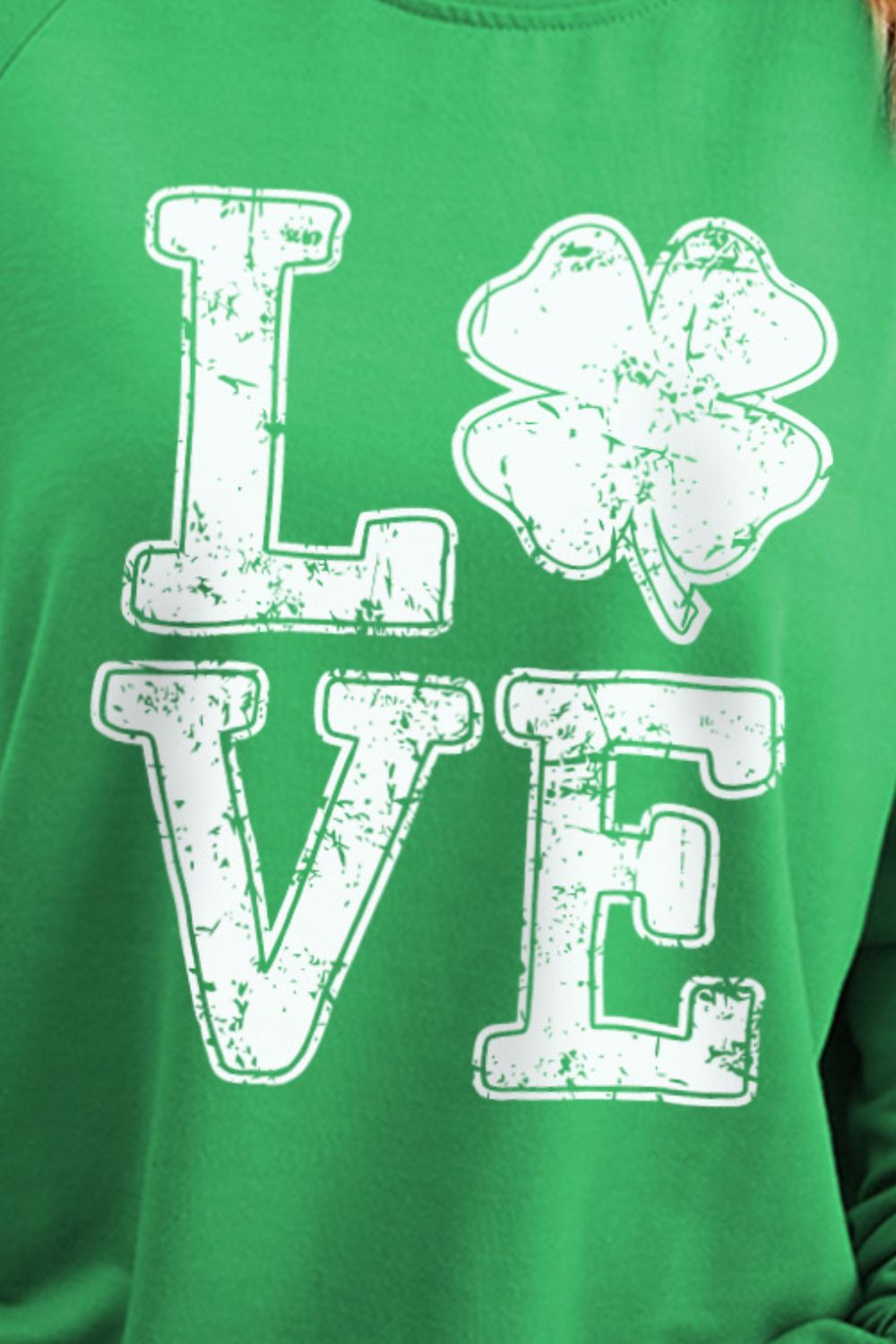 LOVE Lucky Clover Round Neck Sweatshirt-Jewearrings