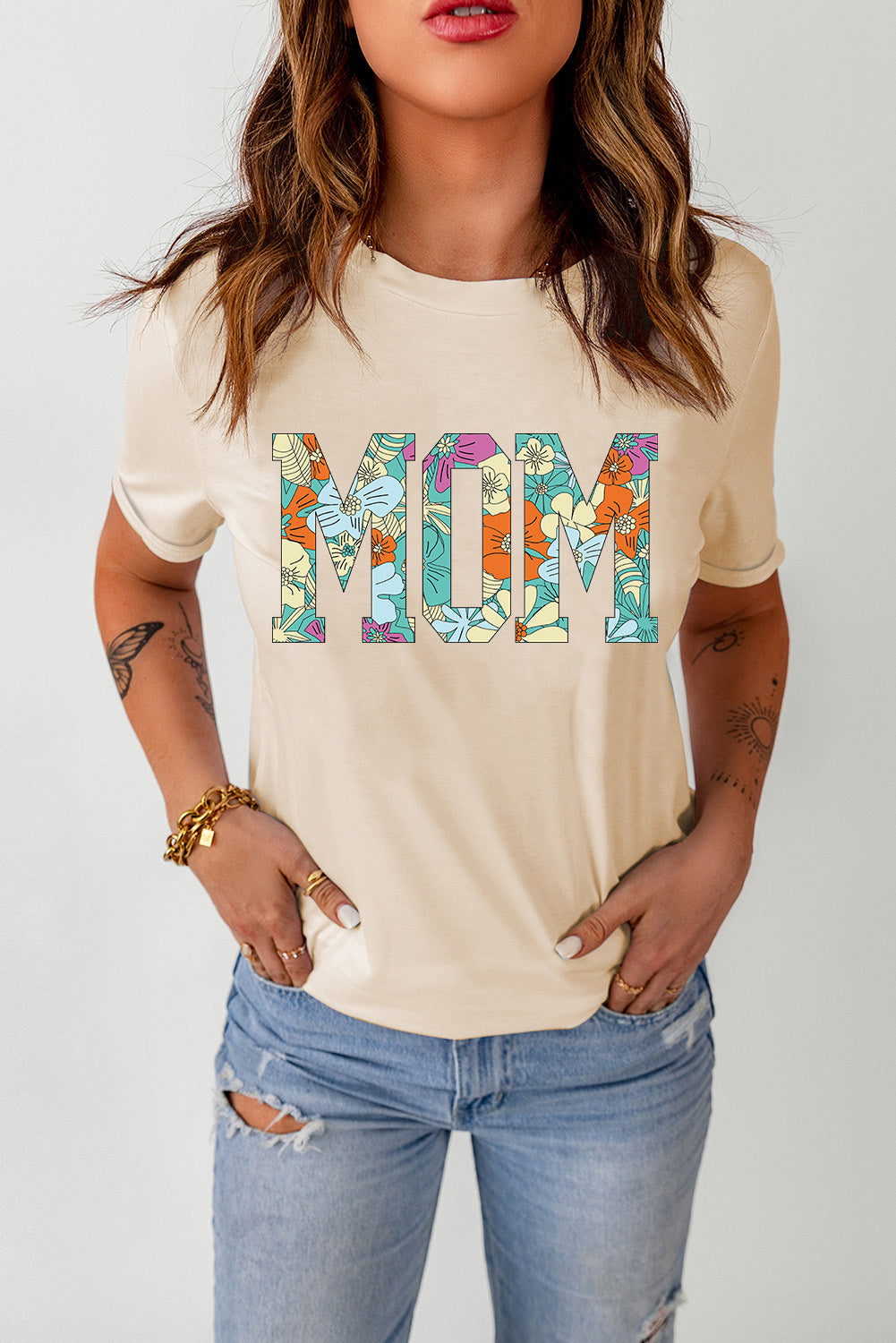 MOM Floral Graphic T-Shirt-Jewearrings