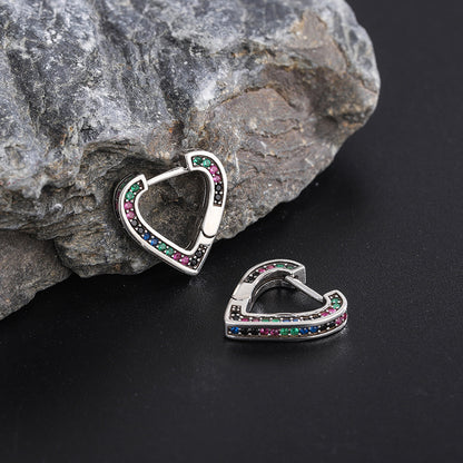 Small Design S925 Sterling Silver Rainbow Zircon Love Earrings-Jewearrings