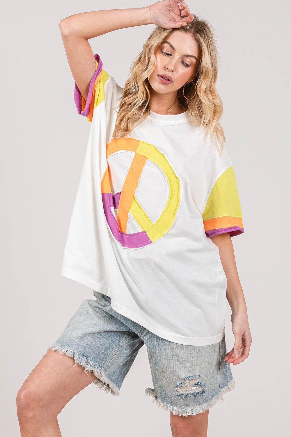 SAGE + FIG Color Block Peace Applique T-Shirt-Jewearrings