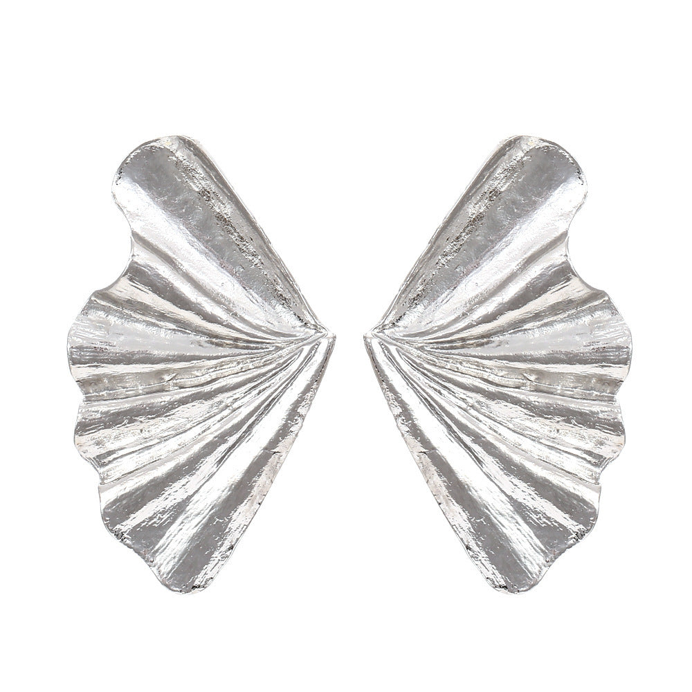 Vintage Vacation Fan Shaped Leaf Alloy Stud Earrings-Jewearrings