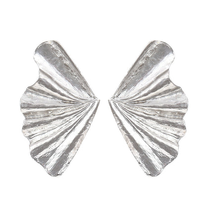 Vintage Vacation Fan Shaped Leaf Alloy Stud Earrings-Jewearrings