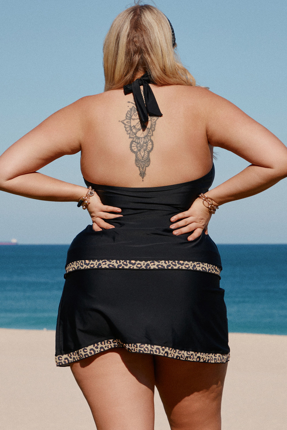 Plus Size Leopard Halter Neck Two-Piece Swimsuit-Jewearrings