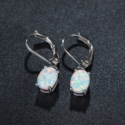 Four-prong Oval Opal Earrings European And-Jewearrings