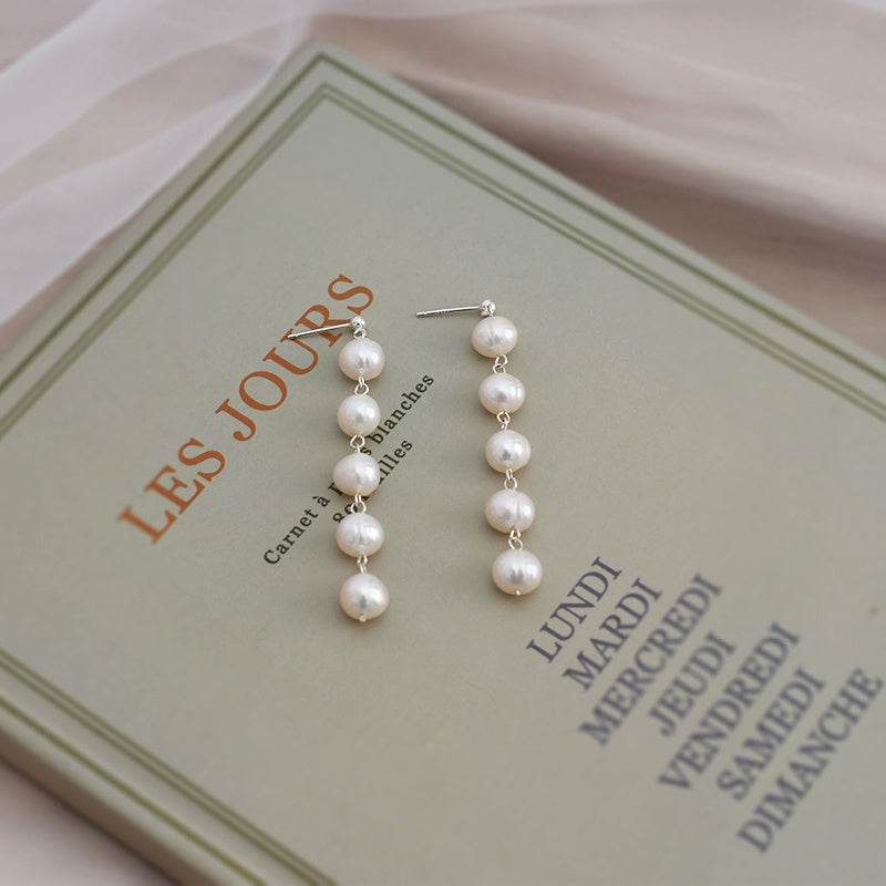 Natural Pearl White Threaded Earrings-Jewearrings