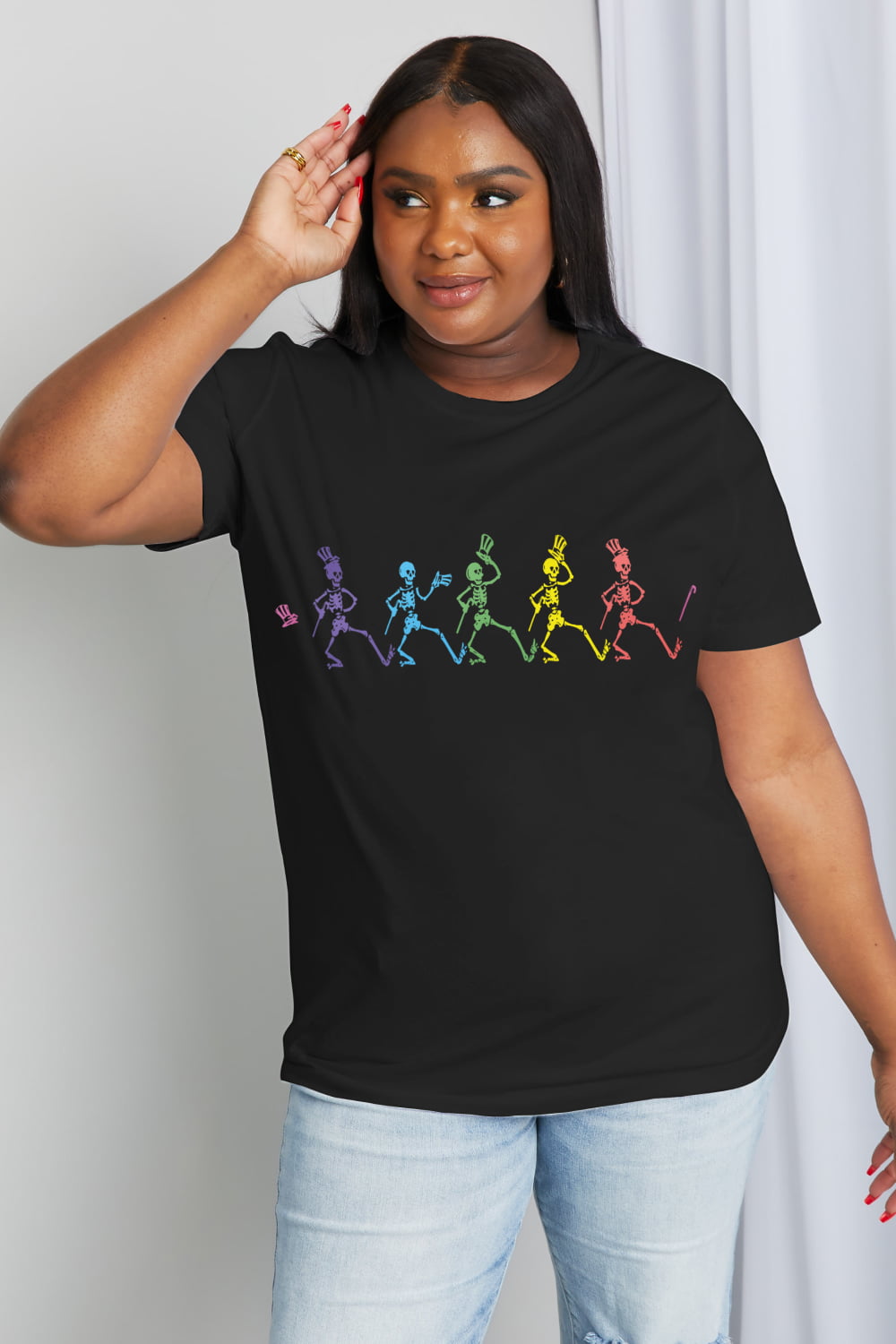 Simply Love Full Size Dancing Skeleton Graphic Cotton Tee-Jewearrings