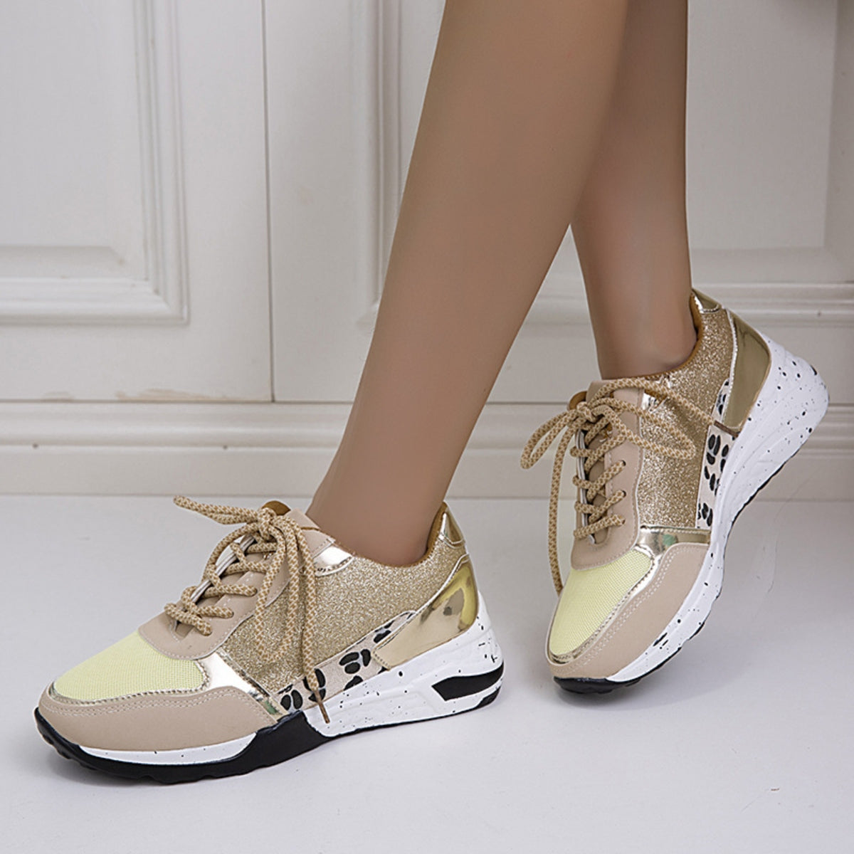 Lace-Up Round Toe Platform Sneakers-Jewearrings