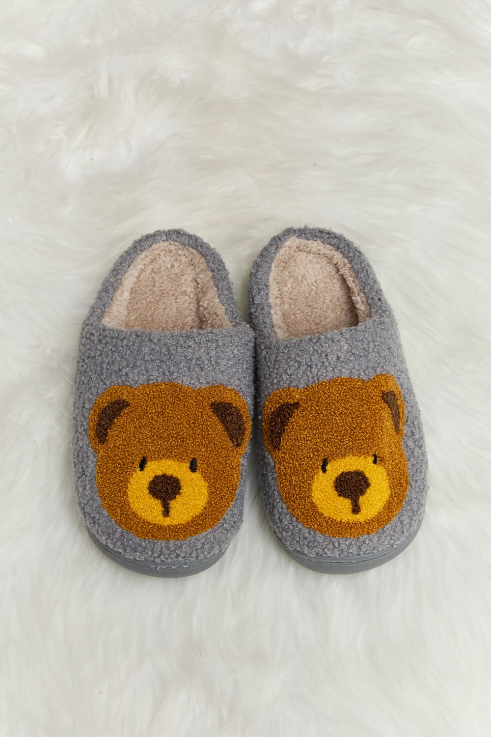 Melody Teddy Bear Print Plush Slide Slippers-Jewearrings