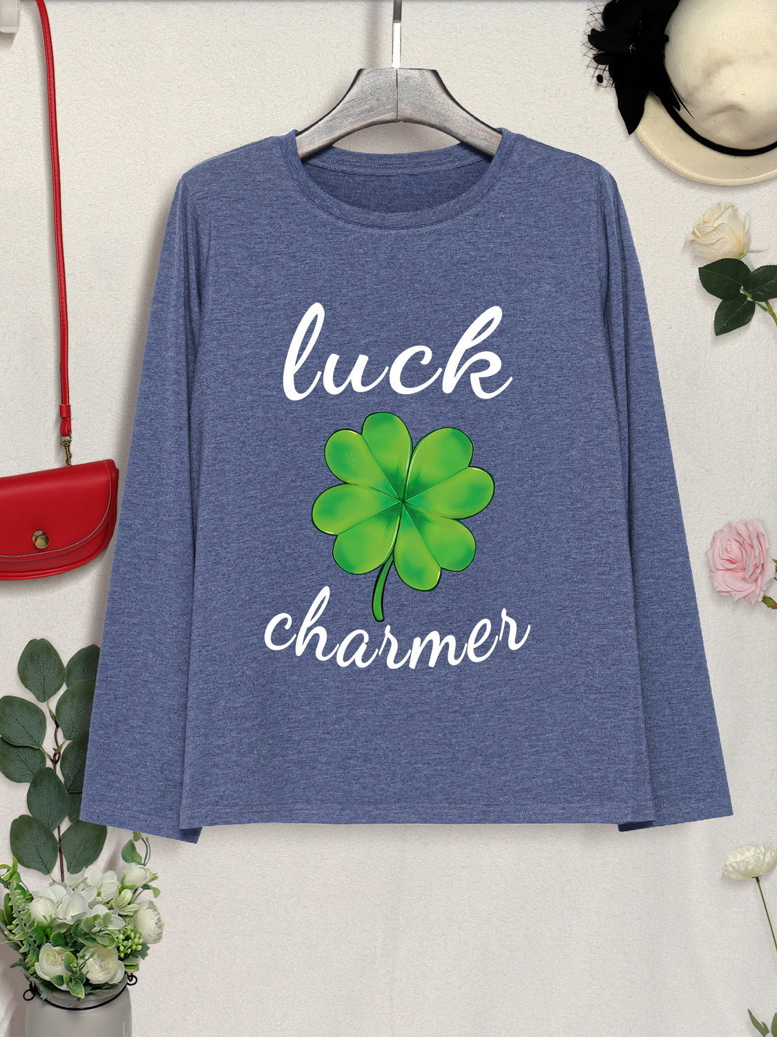 LUCK CHARMER Lucky Clover Round Neck T-Shirt-Jewearrings