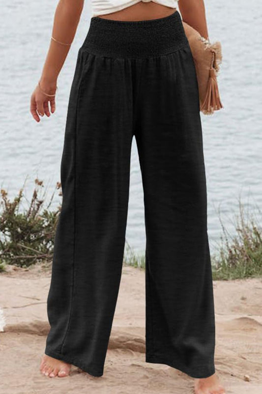 Plus Size Smocked High Waist Wide Leg Pants-Jewearrings