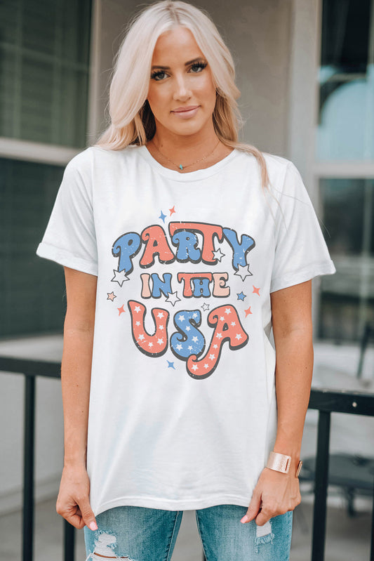 Letter Graphic Round Neck Short Sleeve T-Shirt-Jewearrings