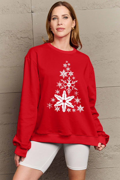 Simply Love Full Size Snowflake Christmas Tree Graphic Sweatshirt-Jewearrings