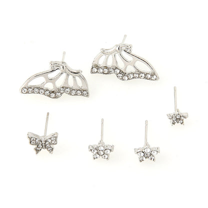 Silver Girl Heart Super Fairy Butterfly Star Sky Butterfly Earrings-Jewearrings