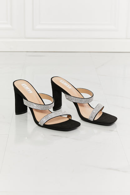 MMShoes Leave A Little Sparkle Rhinestone Block Heel Sandal in Black-Jewearrings