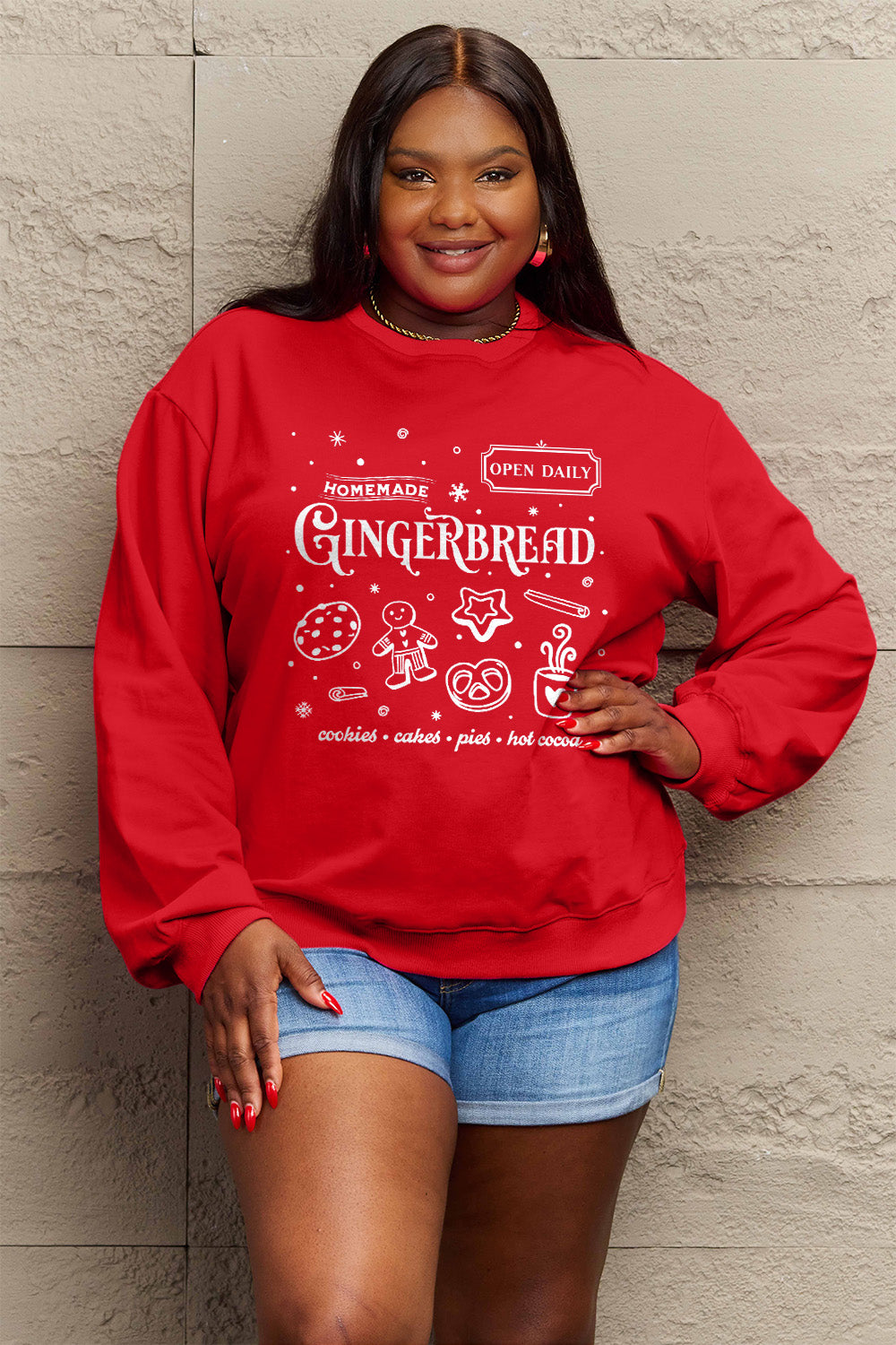 Simply Love Full Size GINGERBREAD Long Sleeve Sweatshirt-Jewearrings