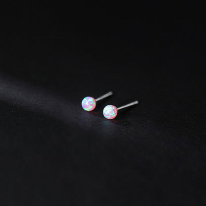 S925 Silver Round Synthetic Opal Stud Earrings-Jewearrings