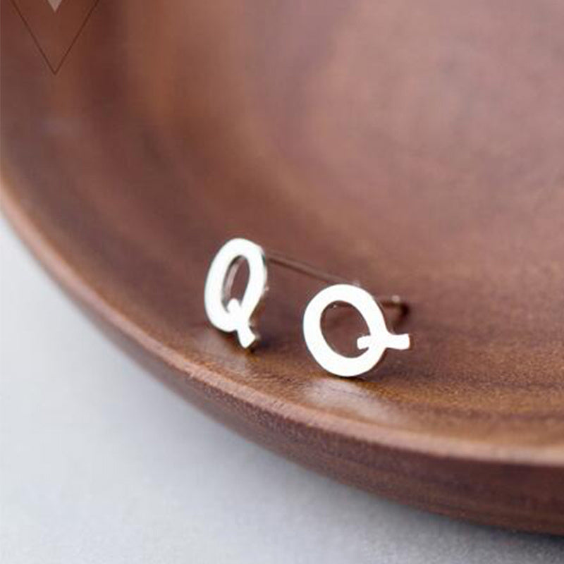 26 English Alphabet Stud Earrings Women's Copper Silver Plated-Jewearrings