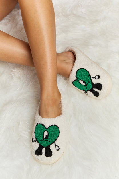 Melody Love Heart Print Plush Slippers-Jewearrings