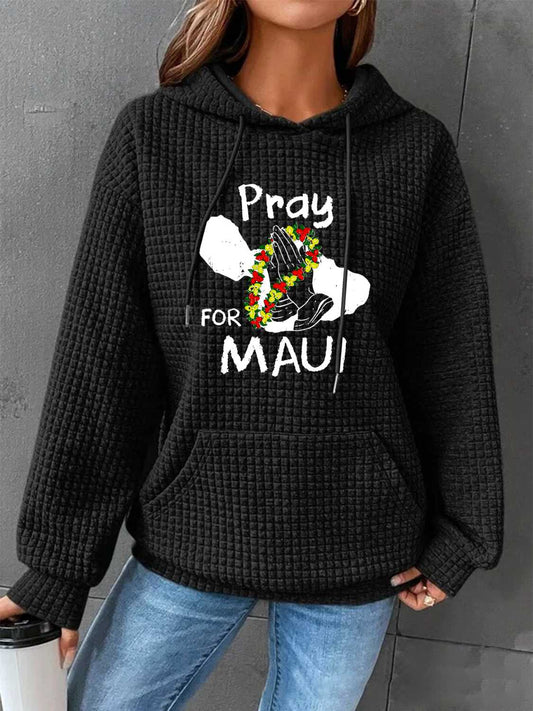 Full Size PRAY FOR MAUI Graphic Drawstring Hoodie-Jewearrings