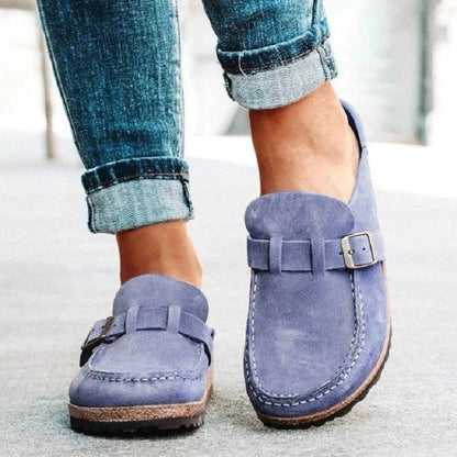 Round Toe Low Heel Buckle Loafers-Jewearrings