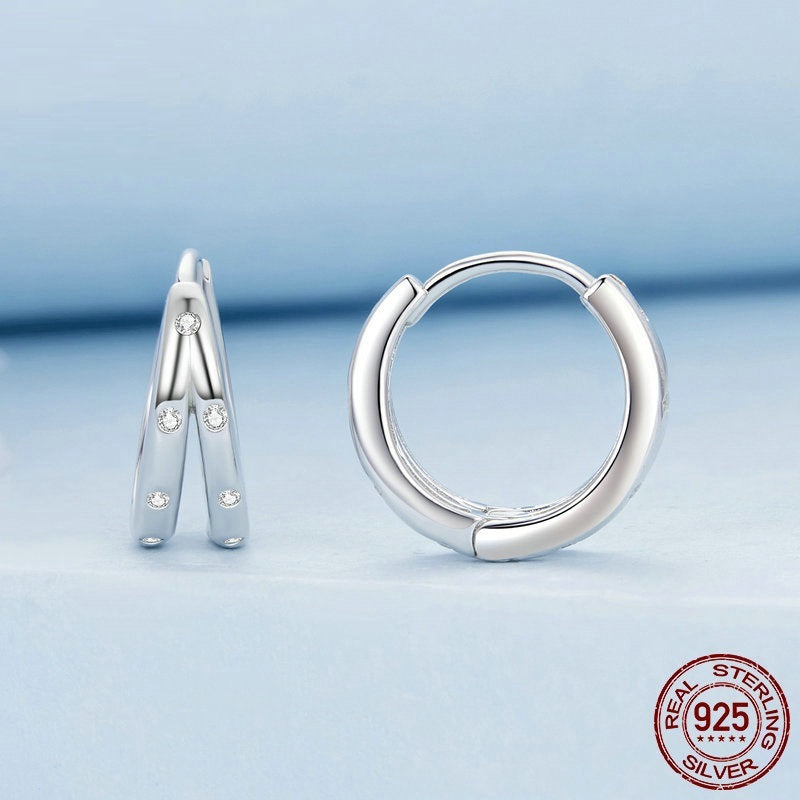 Simple Ring S925 Sterling Silver White Gold Plated Earrings-Jewearrings