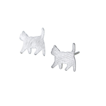 Naughty Cat Elf Stud Earrings In Sterling Silver-Jewearrings