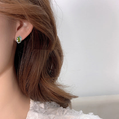 Women's Temperament Shaped Olive Green Zircon Stud Earrings-Jewearrings