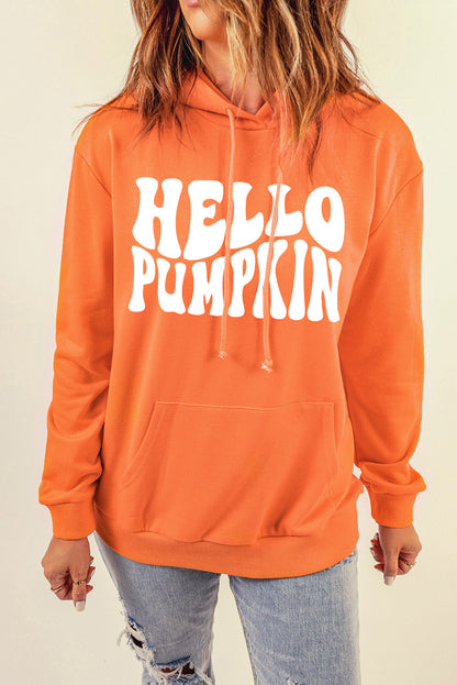 HELLO PUMPKIN Graphic Hoodie with Pocket-Jewearrings