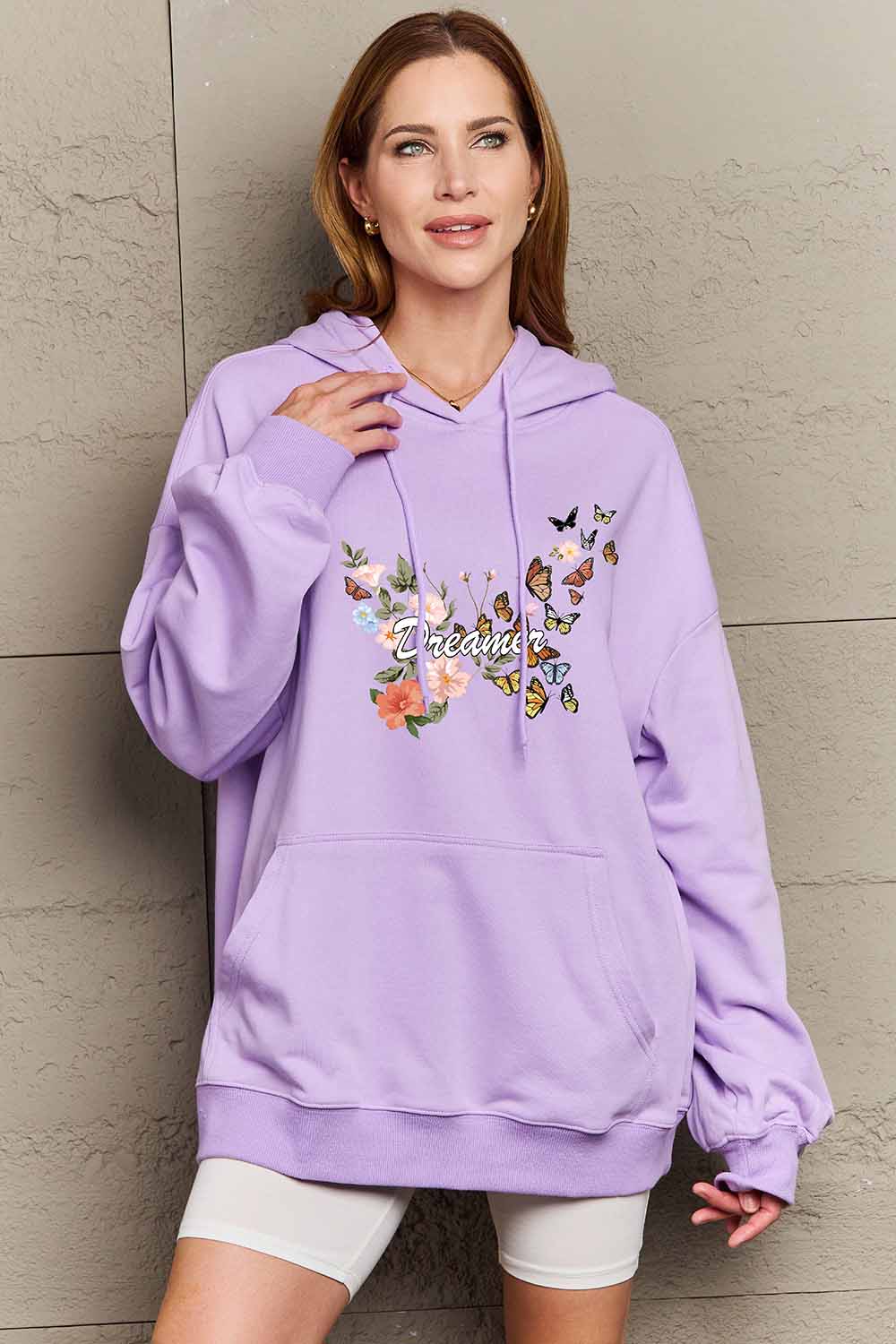 Simply Love Simply Love Full Size Dropped Shoulder DREAMER Graphic Hoodie-Jewearrings