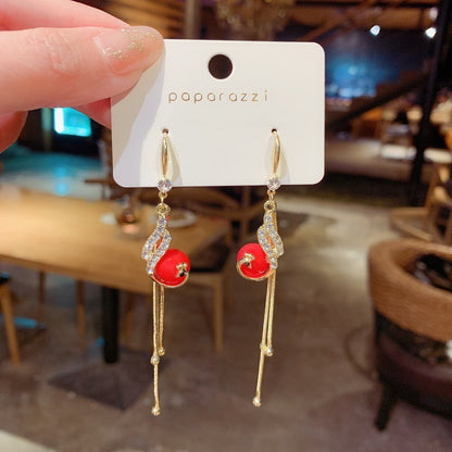 Phoenix Tassel Earrings Long Red Pearl-Jewearrings