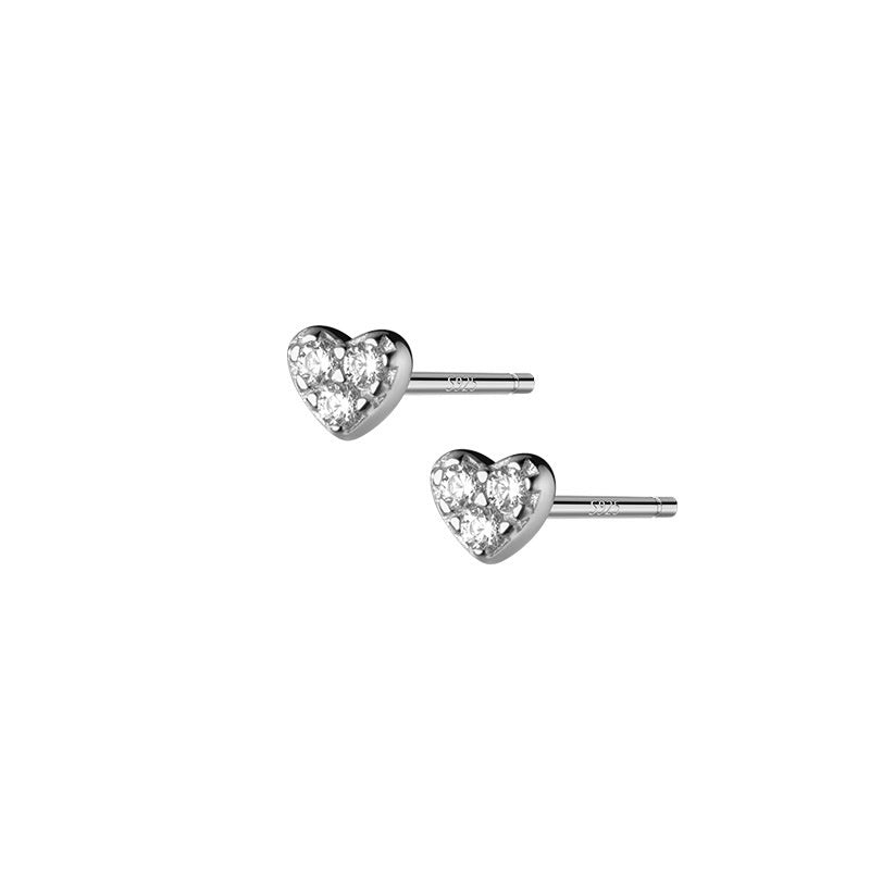 S925 Silver Stud Earrings For Women Korean Style Simple Rhinestone Graceful And Petite Love-Jewearrings