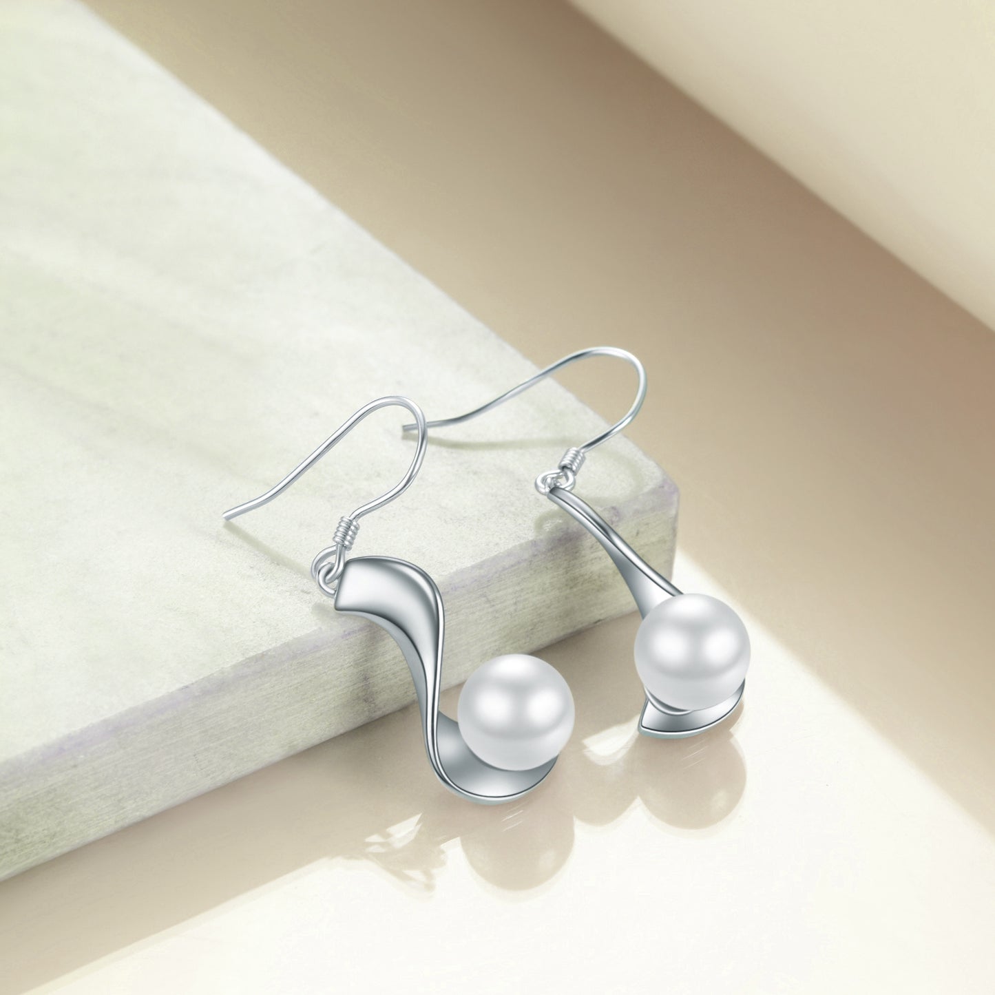 Sterling Silver Pearl Earrings Dangle Drop Earrings Fine Jewelry for Women 8mm Pearl-Jewearrings