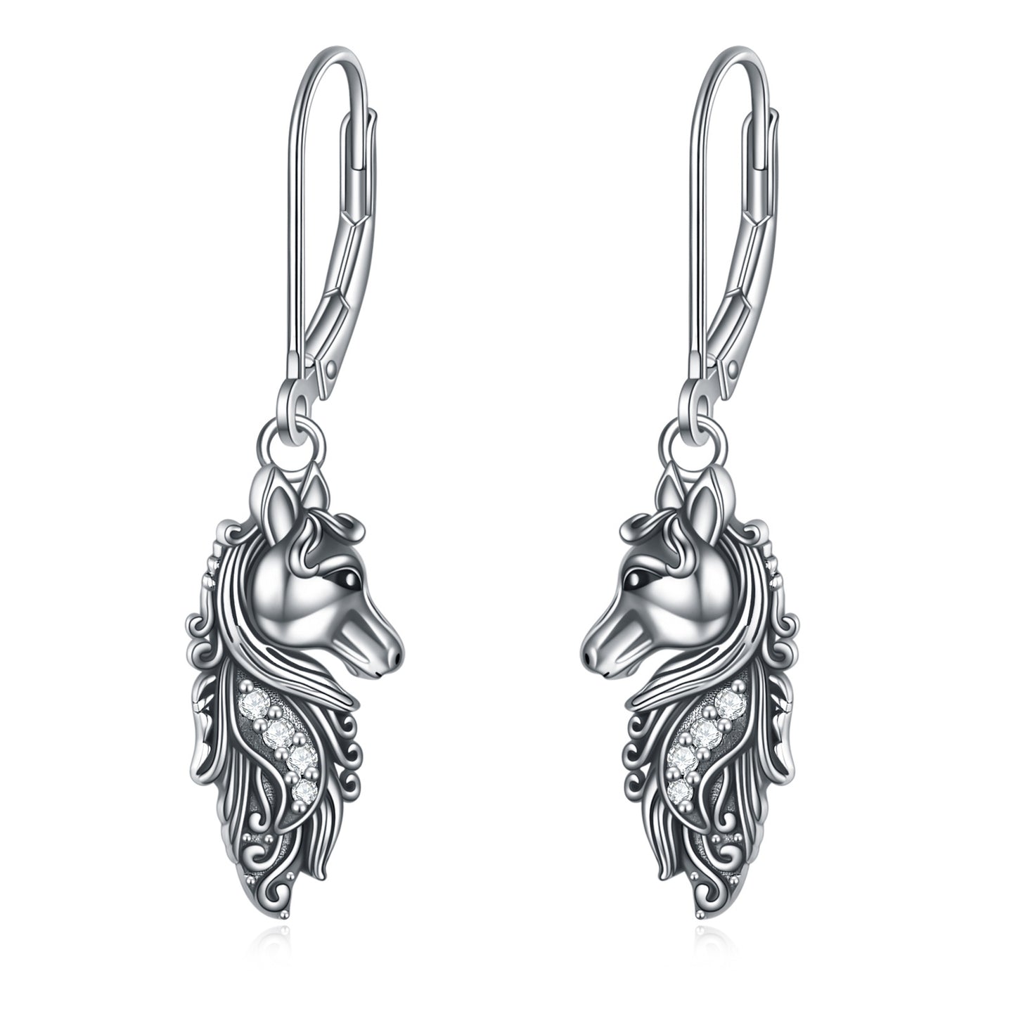 Sterling Silver Horse Dangle Drop Leverback Earrings Jewelry Gifts-Jewearrings