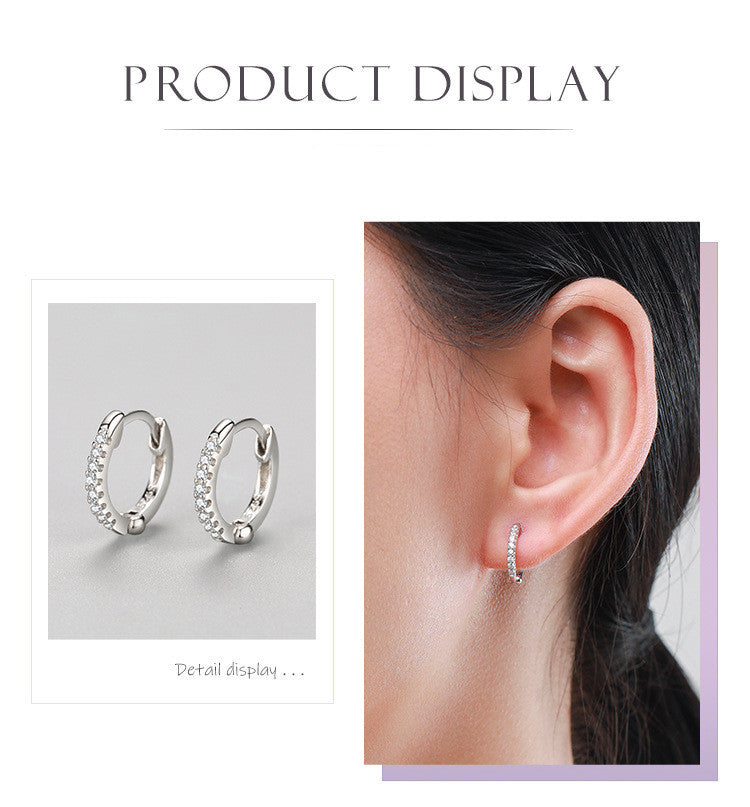 S925 Sterling Silver Simple Platinum Plated Earrings With Diamonds-Jewearrings