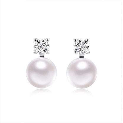 Sterling Silver Pearl Freshwater Stud Earrings Tide Without Piercing-Jewearrings