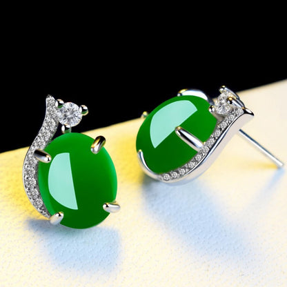 Vintage Emerald Chalcedony Simple Temperament Earrings-Jewearrings