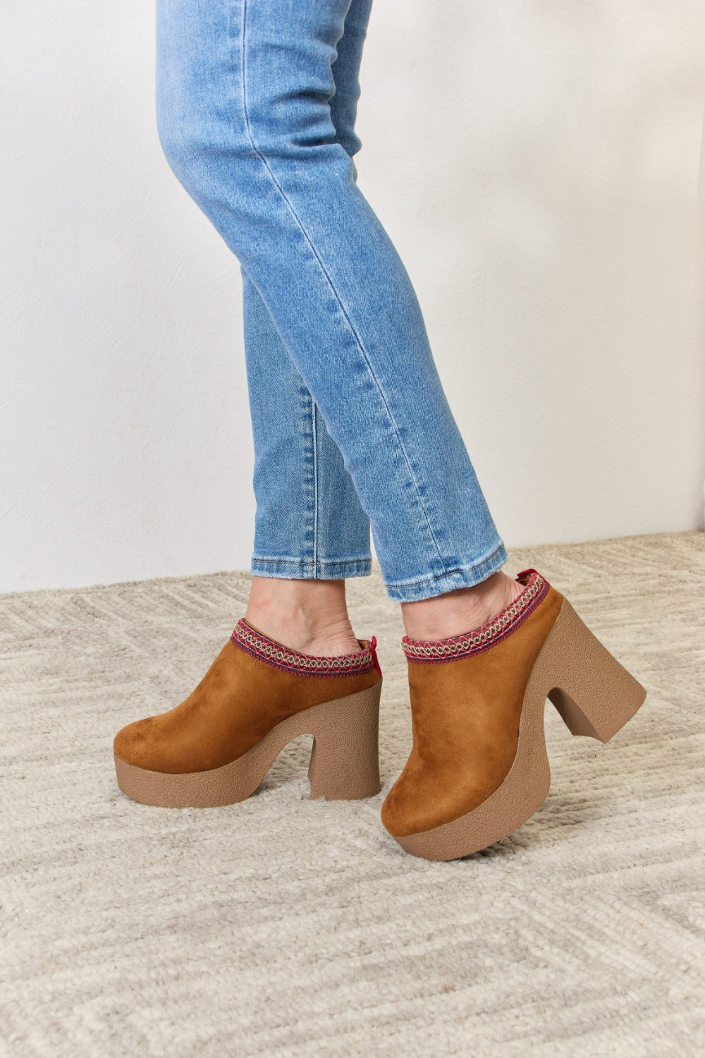 Legend Footwear Platform Suede Clog Heel-Jewearrings