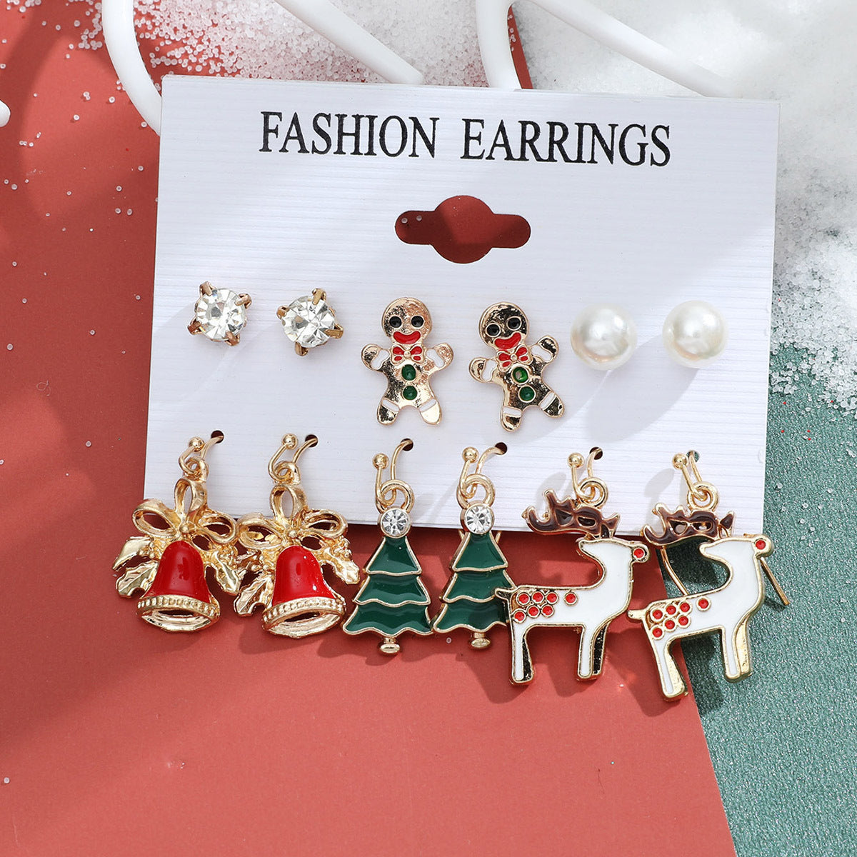 Christmas Snowman Cane Stud Earrings Combination Set-Jewearrings