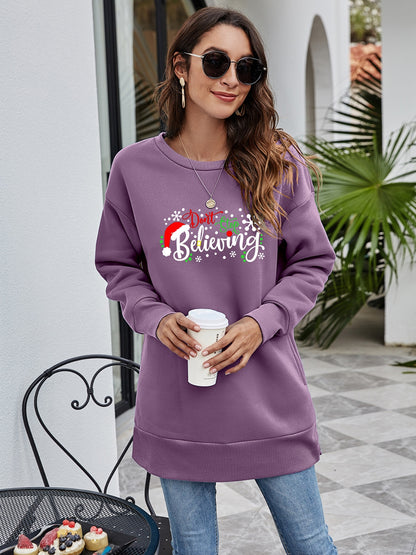 DON'T STOP BELIEVING Graphic Drop Shoulder Sweatshirt-Jewearrings