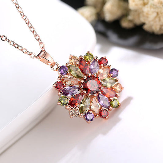 Trendy Rose Gold Zircon Jewelry Earrings Necklace Ring Three Piece Women's-Jewearrings