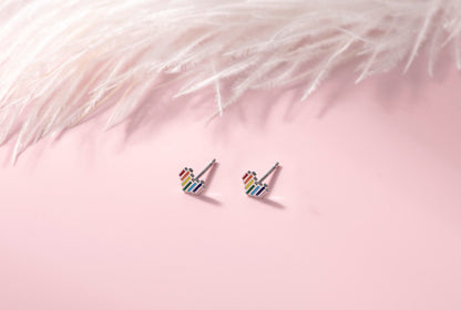 Silver Color Rainbow Love Heart Earrings Female Small Color Simple Heart-shaped Earrings-Jewearrings