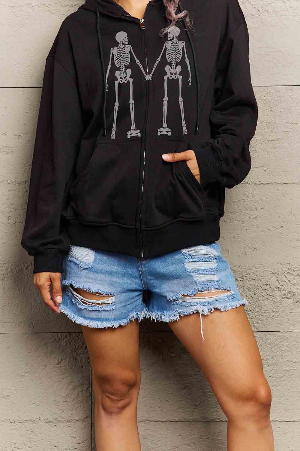 Simply Love Full Size Skeleton Graphic Hoodie-Jewearrings