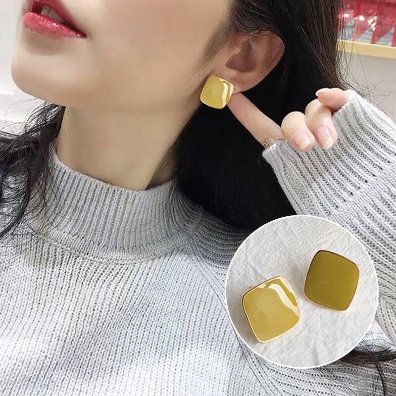 925 Silver Needle Square Simple Color Stud Earrings For Women-Jewearrings