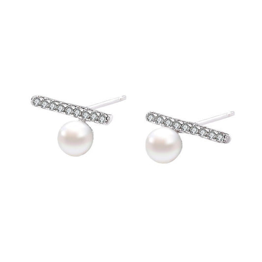 Sterling Silver One Word Pearl Earrings-Jewearrings