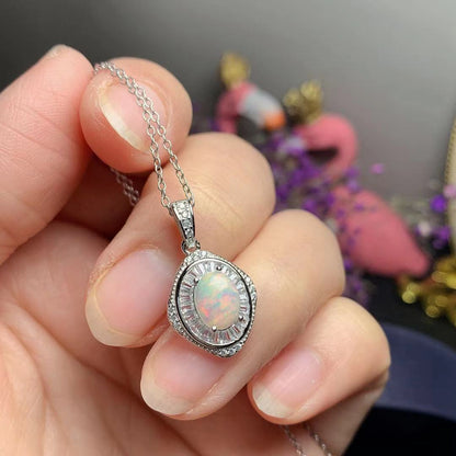 Natural Opal Set 925 Silver Plating Colorful Gemstone Necklace Ring Stud Earrings-Jewearrings