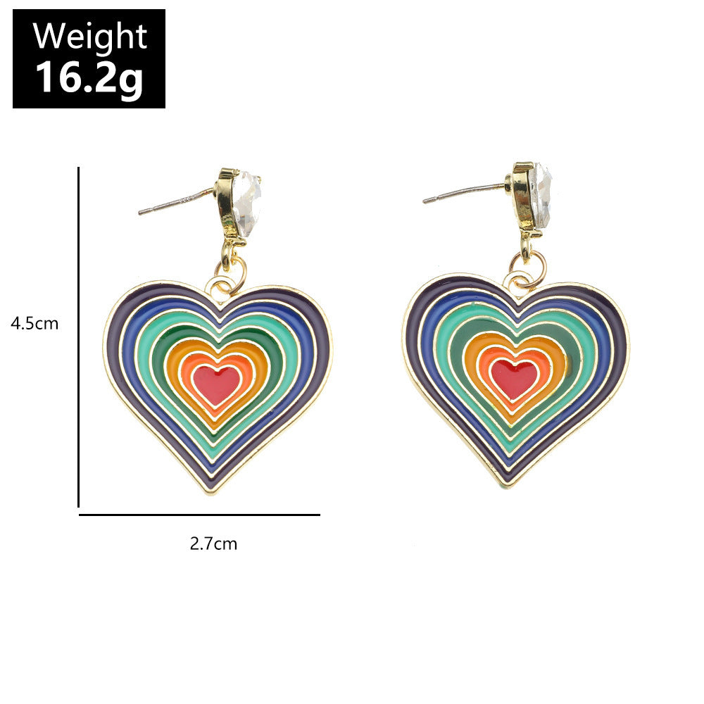 Retro Alloy Drop Nectarine Heart Girl Stud Earrings-Jewearrings