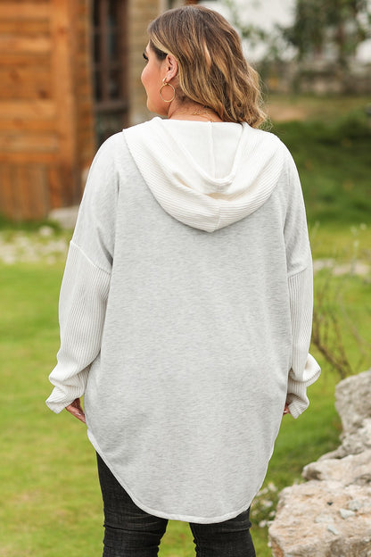 Plus Size Button Up Drawstring Long Sleeve Hoodie-Jewearrings