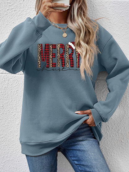 MERRY CHRISTMAS Round Neck Long Sleeve Sweatshirt-Jewearrings